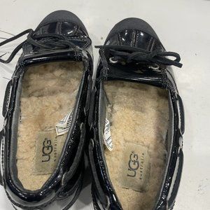 Ugg Australia Sheepskin Women's Black Slip On Patent Leather Flat Shoes Size 7
